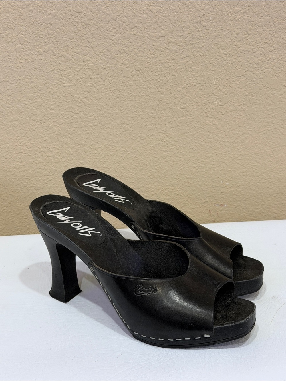 Candie's Black Open-Toe Slide Mule Heels